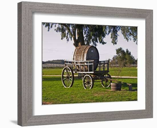 Horse Drawn Carriage Cart and Wooden Barrel, Bodega Juanico Familia Deicas Winery, Juanico-Per Karlsson-Framed Photographic Print