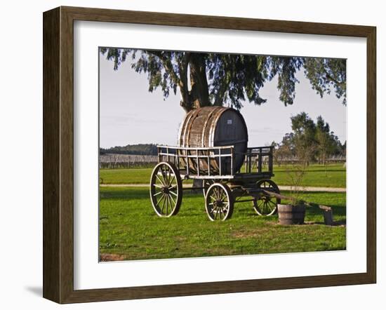 Horse Drawn Carriage Cart and Wooden Barrel, Bodega Juanico Familia Deicas Winery, Juanico-Per Karlsson-Framed Photographic Print