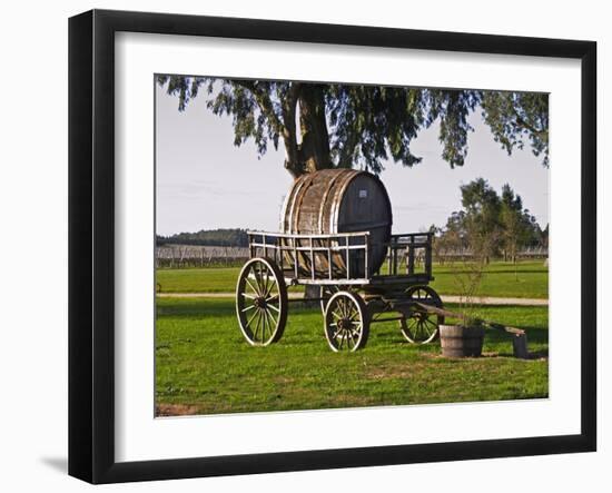 Horse Drawn Carriage Cart and Wooden Barrel, Bodega Juanico Familia Deicas Winery, Juanico-Per Karlsson-Framed Photographic Print