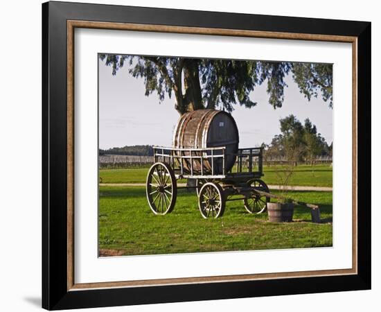 Horse Drawn Carriage Cart and Wooden Barrel, Bodega Juanico Familia Deicas Winery, Juanico-Per Karlsson-Framed Photographic Print