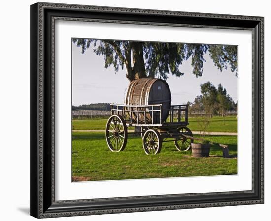 Horse Drawn Carriage Cart and Wooden Barrel, Bodega Juanico Familia Deicas Winery, Juanico-Per Karlsson-Framed Photographic Print