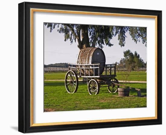 Horse Drawn Carriage Cart and Wooden Barrel, Bodega Juanico Familia Deicas Winery, Juanico-Per Karlsson-Framed Photographic Print