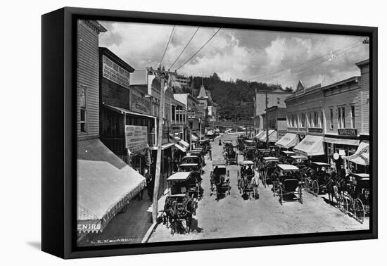 Horse-Drawn Carriages and Storefronts on Mackinac Island-null-Framed Premier Image Canvas