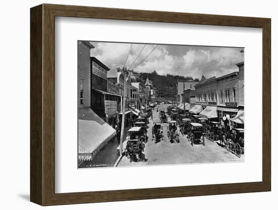 Horse-Drawn Carriages and Storefronts on Mackinac Island-null-Framed Photographic Print