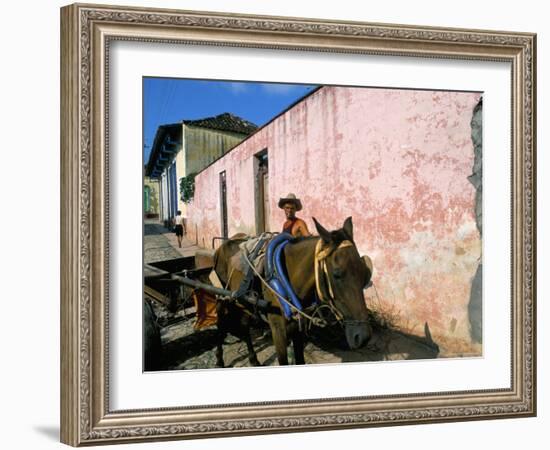 Horse-Drawn Cart in Street of the Colonial City, Trinidad, Sancti Spiritus Region, Cuba-Bruno Barbier-Framed Photographic Print