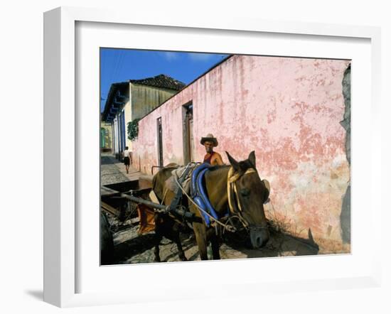 Horse-Drawn Cart in Street of the Colonial City, Trinidad, Sancti Spiritus Region, Cuba-Bruno Barbier-Framed Photographic Print