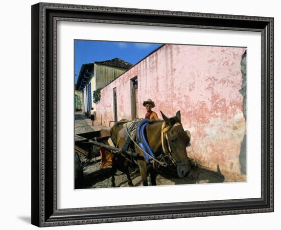 Horse-Drawn Cart in Street of the Colonial City, Trinidad, Sancti Spiritus Region, Cuba-Bruno Barbier-Framed Photographic Print