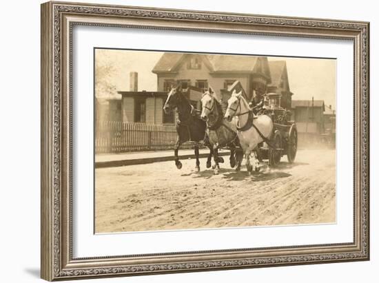 Horse-Drawn Fire Engine Racing to the Fire-null-Framed Art Print