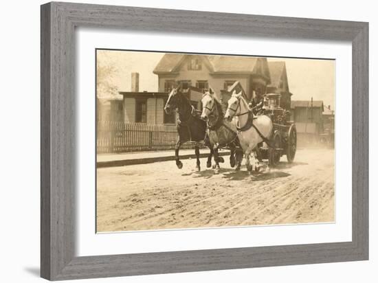 Horse-Drawn Fire Engine Racing to the Fire-null-Framed Art Print