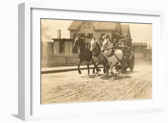 Horse-Drawn Fire Engine Racing to the Fire-null-Framed Art Print