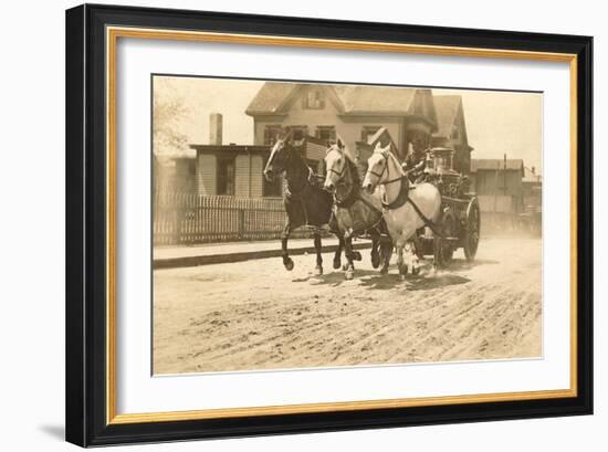 Horse-Drawn Fire Engine Racing to the Fire-null-Framed Art Print