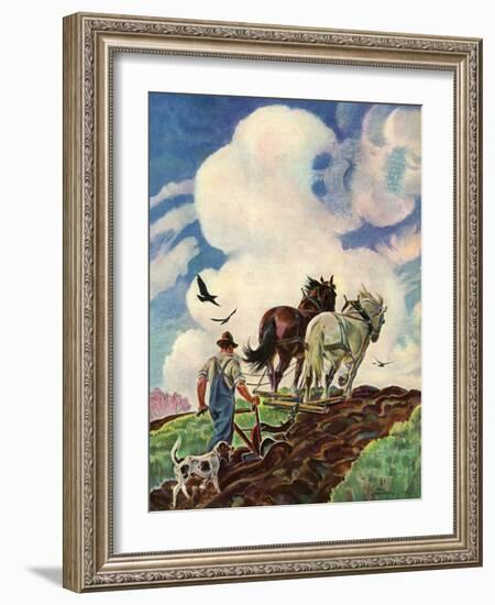 "Horse-Drawn Plow,"March 1, 1939-Paul Bransom-Framed Giclee Print