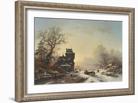 Horse-Drawn Sledge in the Snow-Frederik Marianus Kruseman-Framed Giclee Print