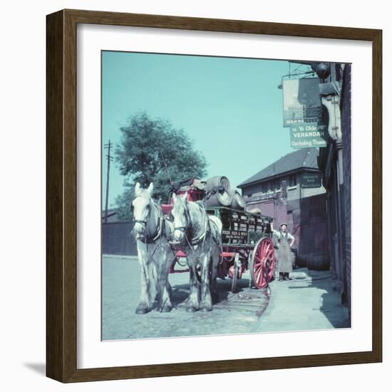 Horse-Drawn Wagon Filled with Beer Barrels at a Bar Along the Thames-William Sumits-Framed Photographic Print