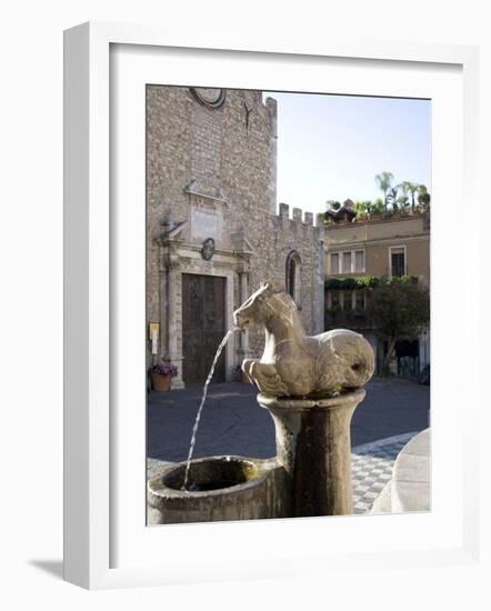 Horse Fountain and the Cathedral of St. Nicola, Cathedral Square, Taormina, Sicily, Italy, Europe-Olivieri Oliviero-Framed Photographic Print