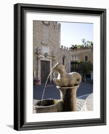 Horse Fountain and the Cathedral of St. Nicola, Cathedral Square, Taormina, Sicily, Italy, Europe-Olivieri Oliviero-Framed Photographic Print