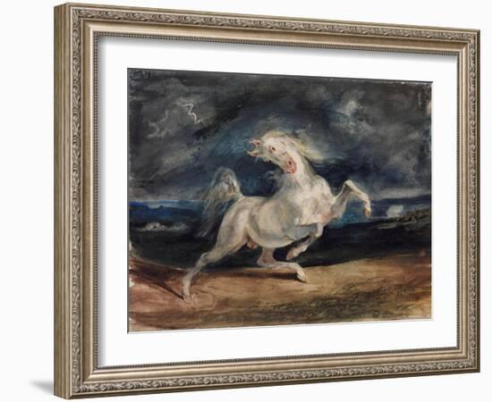 Horse Frightened by Lightning-Eugene Delacroix-Framed Giclee Print