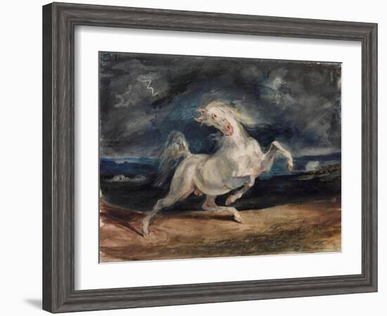 Horse Frightened by Lightning-Eugene Delacroix-Framed Giclee Print