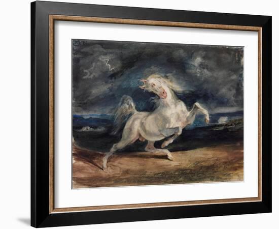 Horse Frightened by Lightning-Eugene Delacroix-Framed Giclee Print