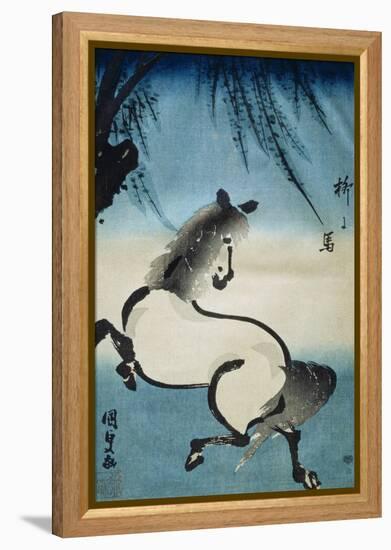 Horse Galloping under Willow Tree-Utagawa Kunisada-Framed Premier Image Canvas