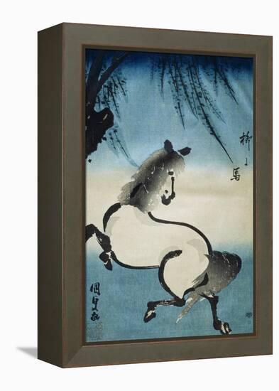 Horse Galloping under Willow Tree-Utagawa Kunisada-Framed Premier Image Canvas