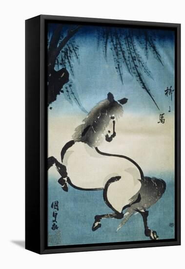 Horse Galloping under Willow Tree-Utagawa Kunisada-Framed Premier Image Canvas