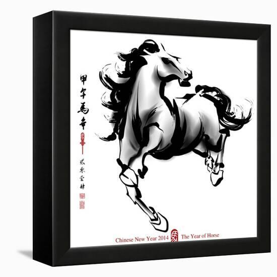 Horse Ink Painting, Chinese New Year 2014. Translation: Year Of Horse-yienkeat-Framed Stretched Canvas