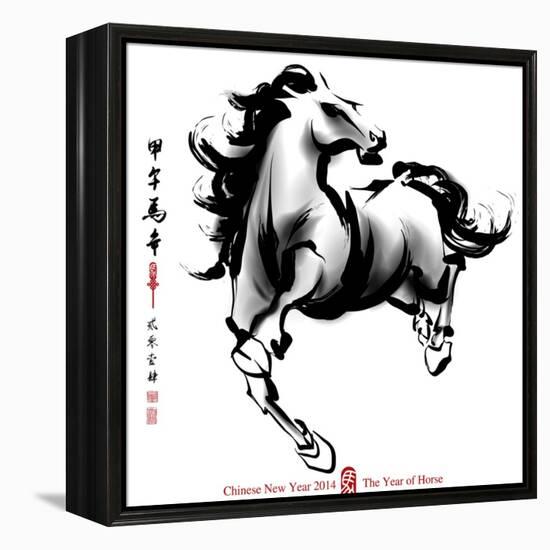 Horse Ink Painting, Chinese New Year 2014. Translation: Year Of Horse-yienkeat-Framed Stretched Canvas