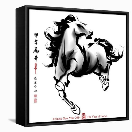 Horse Ink Painting, Chinese New Year 2014. Translation: Year Of Horse-yienkeat-Framed Stretched Canvas