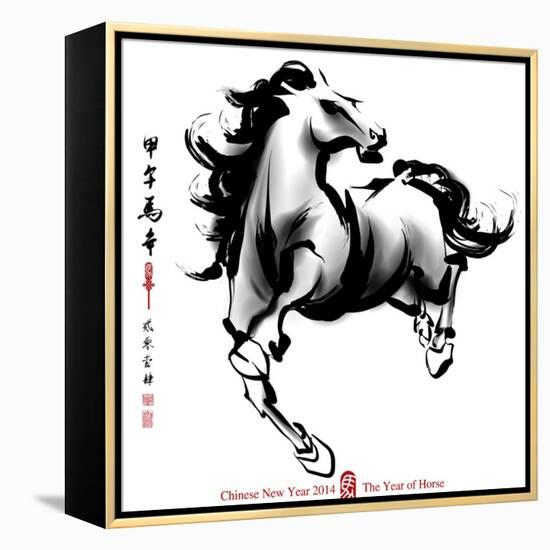 Horse Ink Painting, Chinese New Year 2014. Translation: Year Of Horse-yienkeat-Framed Stretched Canvas