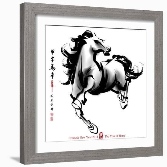 Horse Ink Painting, Chinese New Year 2014. Translation: Year Of Horse-yienkeat-Framed Art Print