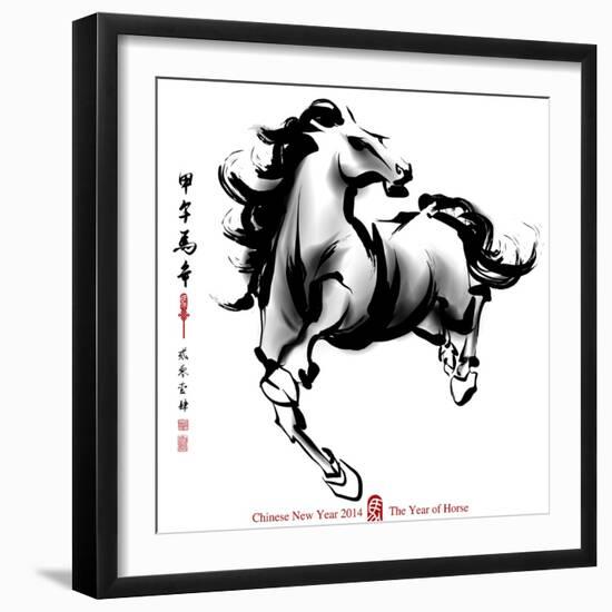 Horse Ink Painting, Chinese New Year 2014. Translation: Year Of Horse-yienkeat-Framed Art Print