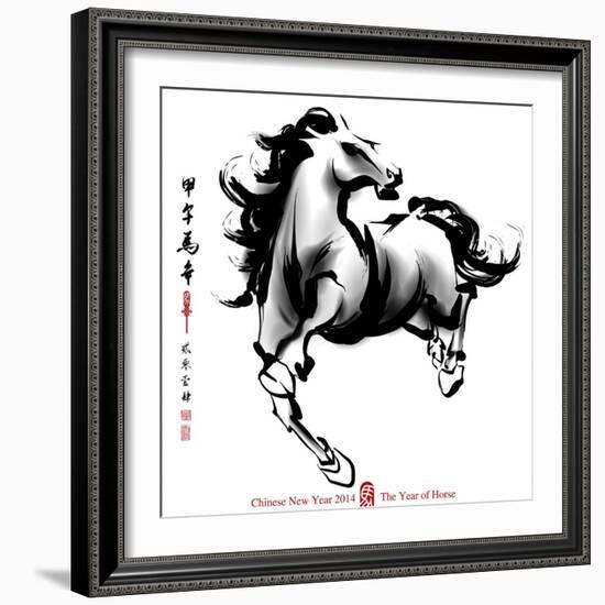 Horse Ink Painting, Chinese New Year 2014. Translation: Year Of Horse-yienkeat-Framed Art Print