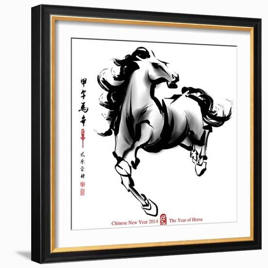 Horse Ink Painting, Chinese New Year 2014. Translation: Year Of Horse-yienkeat-Framed Art Print