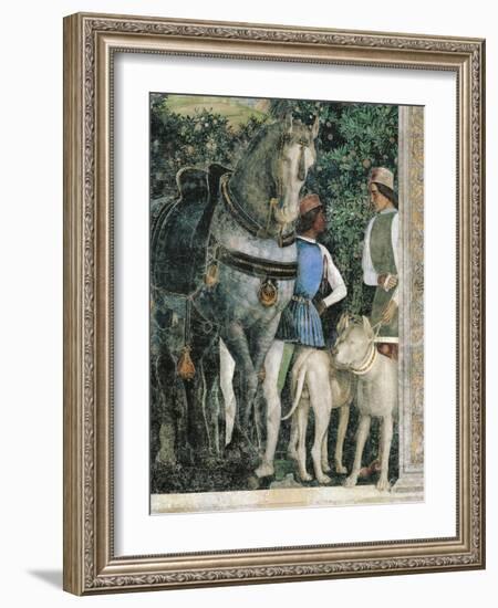 Horse, Mastiffs and Grooms of Count Ludovico Gonzaga, Detail from Wall of Meeting, 1465-1474-Andrea Mantegna-Framed Giclee Print