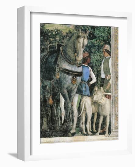 Horse, Mastiffs and Grooms of Count Ludovico Gonzaga, Detail from Wall of Meeting, 1465-1474-Andrea Mantegna-Framed Giclee Print