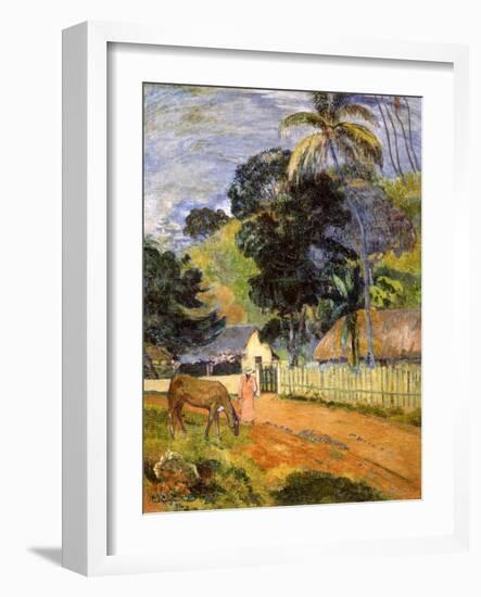 Horse on Road, Tahitian Landscape, 1899-Paul Gauguin-Framed Giclee Print