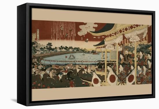 Horse Race at Ueno Park-Chikanobu-Framed Stretched Canvas