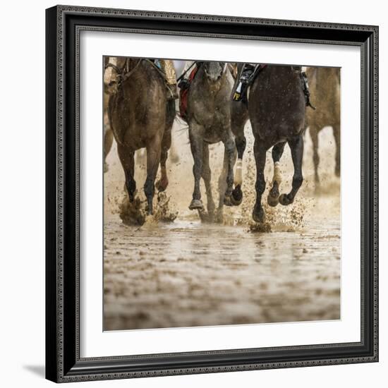 Horse racing on a muddy track-Maresa Pryor-Framed Photographic Print