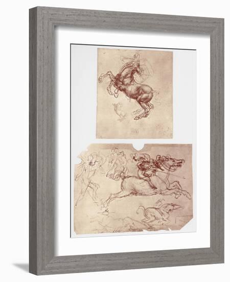 Horse Rearing, and Horsemen and Foot-Soldiers, C1504-Leonardo da Vinci-Framed Giclee Print