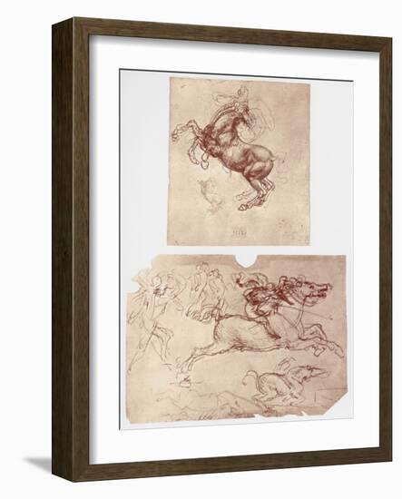 Horse Rearing, and Horsemen and Foot-Soldiers, C1504-Leonardo da Vinci-Framed Giclee Print