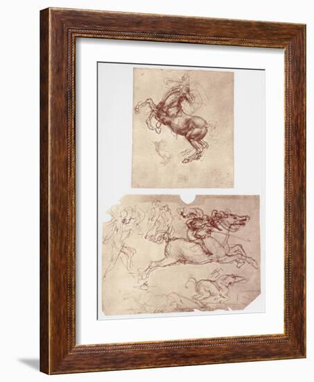 Horse Rearing, and Horsemen and Foot-Soldiers, C1504-Leonardo da Vinci-Framed Giclee Print