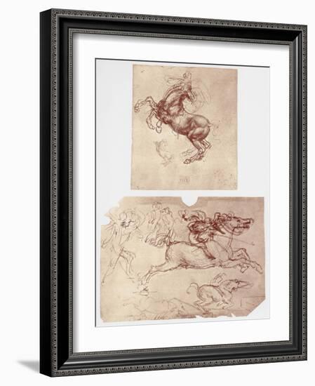 Horse Rearing, and Horsemen and Foot-Soldiers, C1504-Leonardo da Vinci-Framed Giclee Print