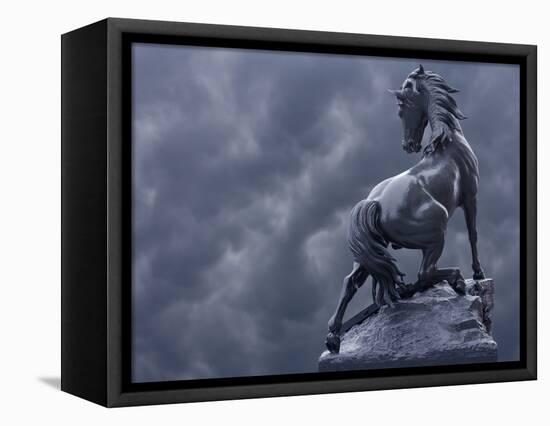 Horse Sculpture Against Storm Clouds at Entrance of Musee d'Orsay, Paris, France-Jim Zuckerman-Framed Premier Image Canvas