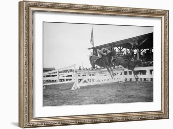 Horse Show In Washington Dc; Horses Jump Fence-null-Framed Art Print