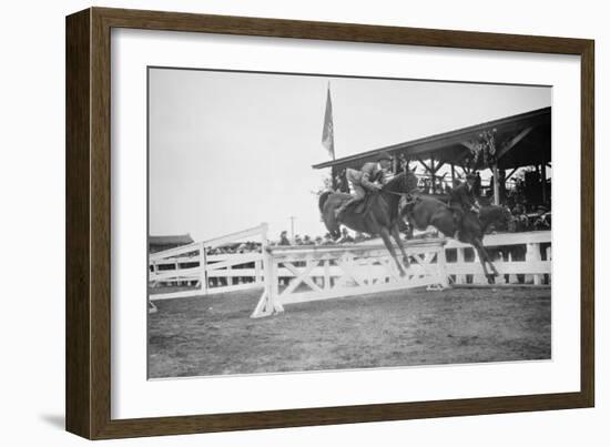 Horse Show In Washington Dc; Horses Jump Fence-null-Framed Art Print