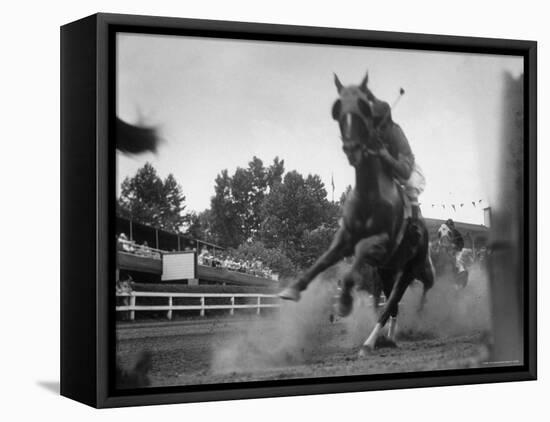 Horse Twisting Its Body as It Hits Turn During Race at Cumberland-Hank Walker-Framed Premier Image Canvas