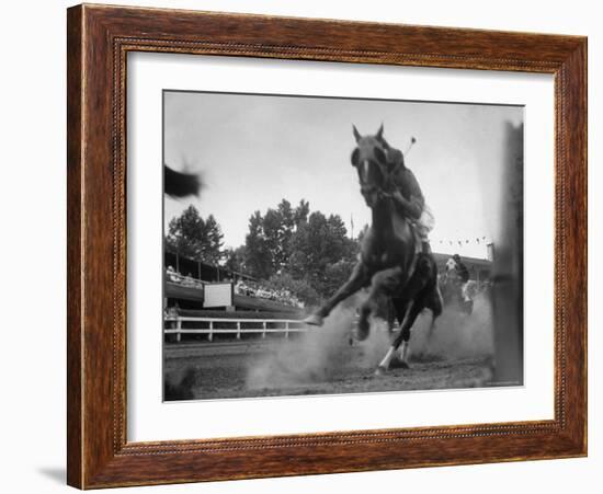 Horse Twisting Its Body as It Hits Turn During Race at Cumberland-Hank Walker-Framed Photographic Print