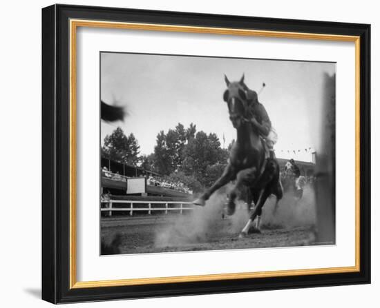 Horse Twisting Its Body as It Hits Turn During Race at Cumberland-Hank Walker-Framed Photographic Print