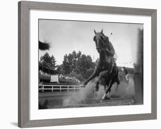 Horse Twisting Its Body as It Hits Turn During Race at Cumberland-Hank Walker-Framed Photographic Print